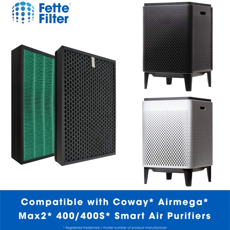 Fette Filter فلتر فيتي - فلتر بديل 400/400S متوافق مع كواي AIRMEGA Max2 400 400S 400(G) 400S(G) مجموعة فلتر الكربون النشط والأخضر، AP-2015-FP، عبوة 2 - Image 2